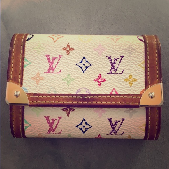 Authentic Louis Vuitton Murakami White Wallet Porte Monnaie Plat Coin Case - Picture 2 of 9